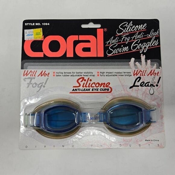 CORAL VINTAGE SILICONE ANTI FOG ANTI LEAK SWIM GOGGLES STYLE 1094 LONGS DRUGS - Picture 1 of 2